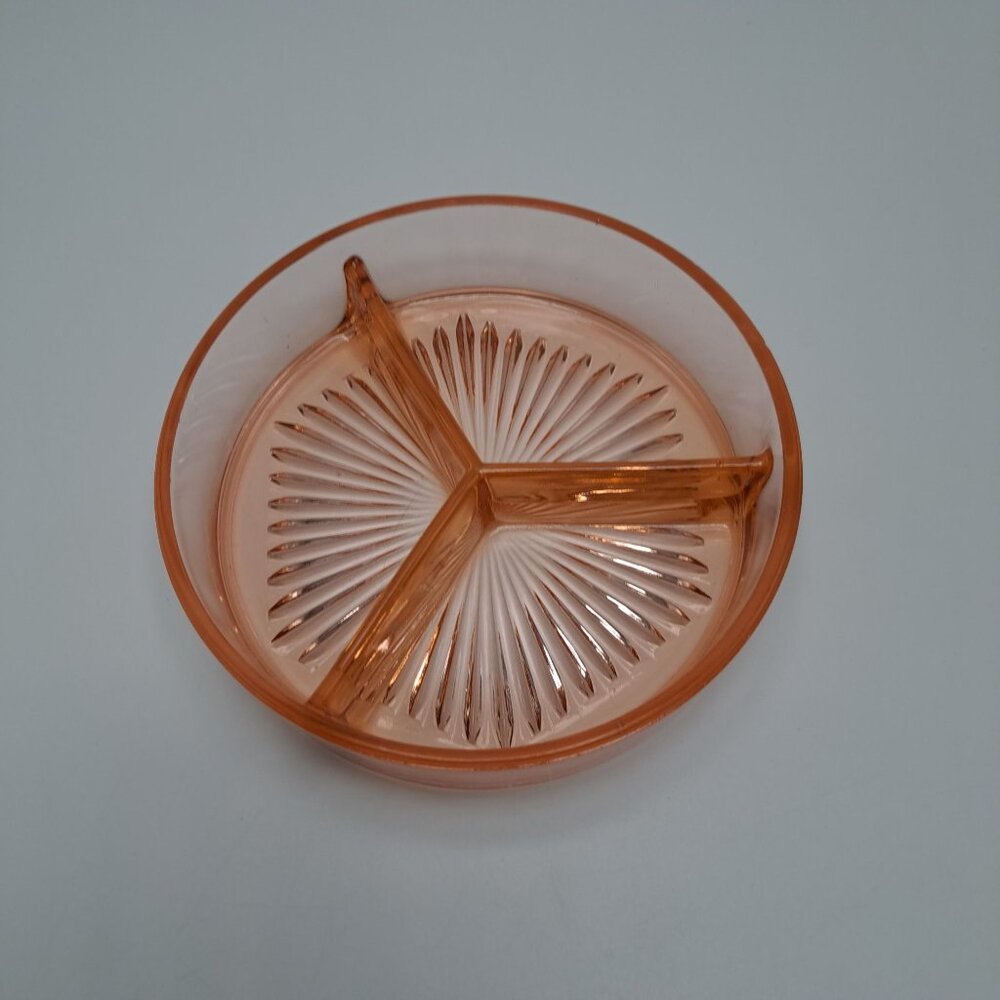 Vintage Pink Depression Glass 3 Section Divided Candy Nut Dish